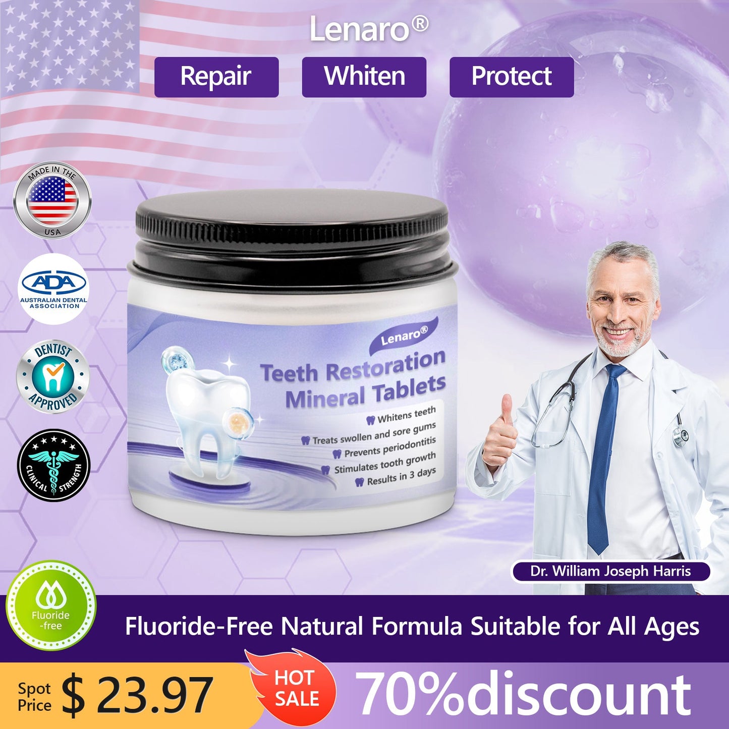 👩⚕️ADA-CERTIFIED: Lenaro® Teeth Restoration Mineral Tablets-🦷 Recommended by the American Dental Association (effectively repairs cavities, gum issues, tooth sensitivity, mouth ulcers, yellowing teeth, and improves oral health)🌈🌈