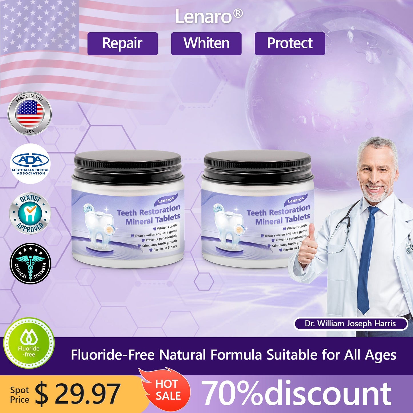 👩⚕️ADA-CERTIFIED: Lenaro® Teeth Restoration Mineral Tablets-🦷 Recommended by the American Dental Association (effectively repairs cavities, gum issues, tooth sensitivity, mouth ulcers, yellowing teeth, and improves oral health)🌈🌈