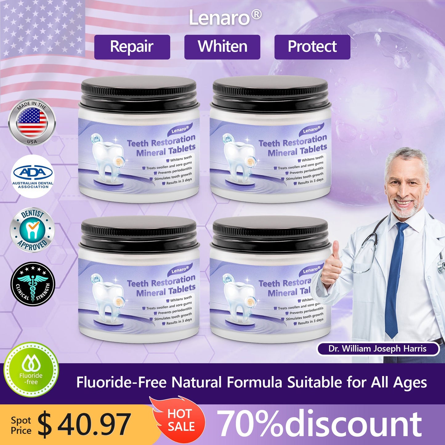 👩⚕️ADA-CERTIFIED: Lenaro® Teeth Restoration Mineral Tablets-🦷 Recommended by the American Dental Association (effectively repairs cavities, gum issues, tooth sensitivity, mouth ulcers, yellowing teeth, and improves oral health)🌈🌈