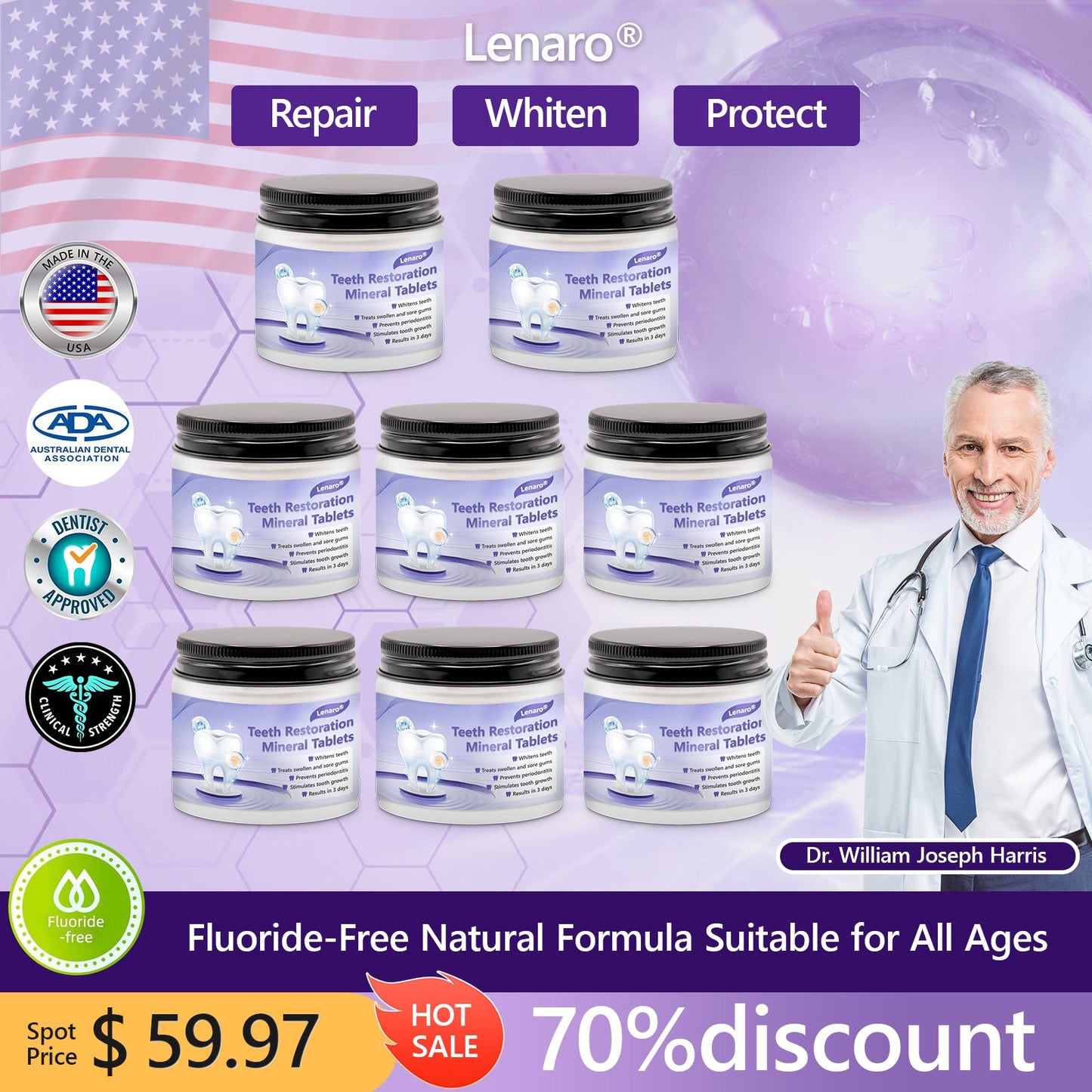 👩⚕️ADA-CERTIFIED: Lenaro® Teeth Restoration Mineral Tablets-🦷 Recommended by the American Dental Association (effectively repairs cavities, gum issues, tooth sensitivity, mouth ulcers, yellowing teeth, and improves oral health)🌈🌈